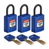 SafeKey-Vorhängeschlösser – kompakt, Blau, KA - Gleichschließende Schlösser, Kunststoff, 25.40 mm, 3 Stück / Box